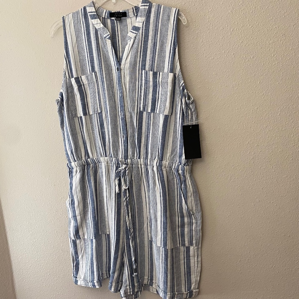 Rayon Linen Blend Sleeveless Romper Large NWT